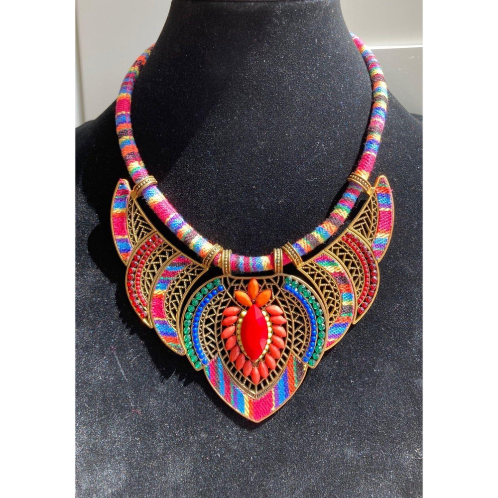 Festive multi color statement necklace